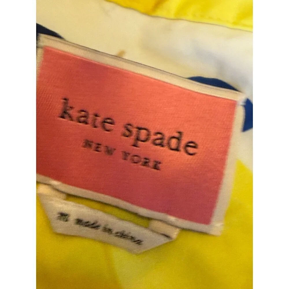 Kate Spade White Yellow Lemon Zest Pleated High Neck Summer Button Up Mini Dress